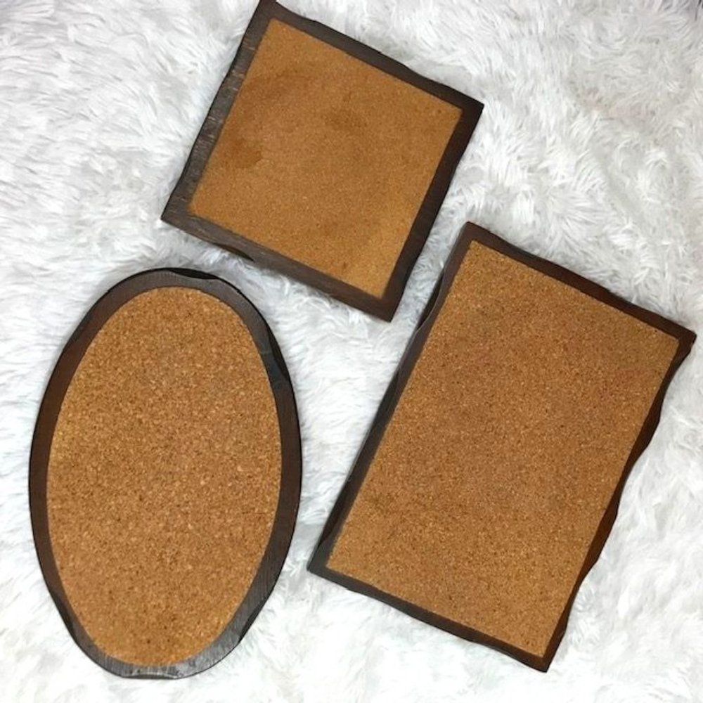 Vintage Set of 3 Large Beveled Genuine Wood & Cork Raised Trivets